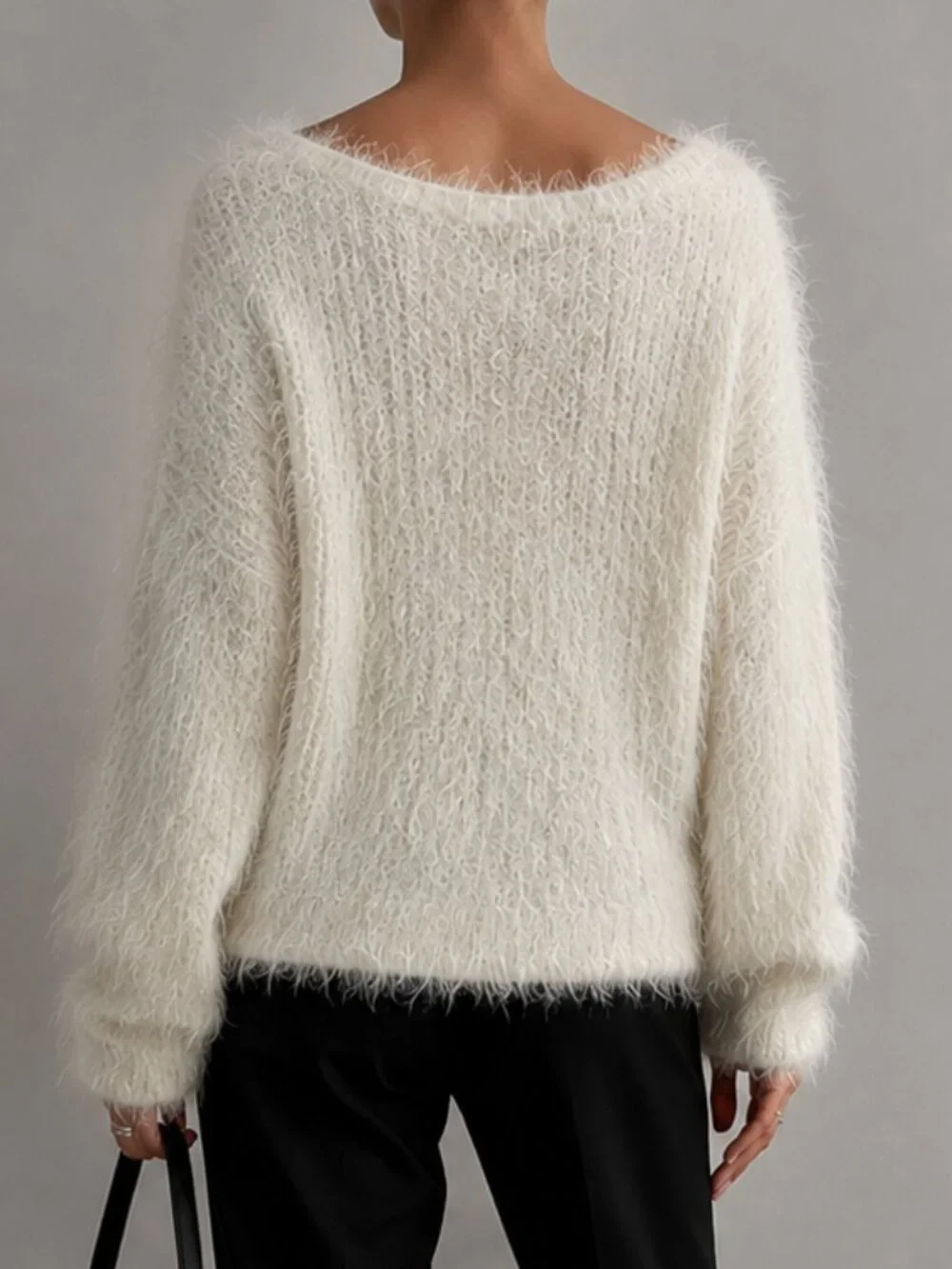 Adora NWT Ivory Luxe Faux Fur Eyelash Boat Neck Oversized Soft Cozy Sweater